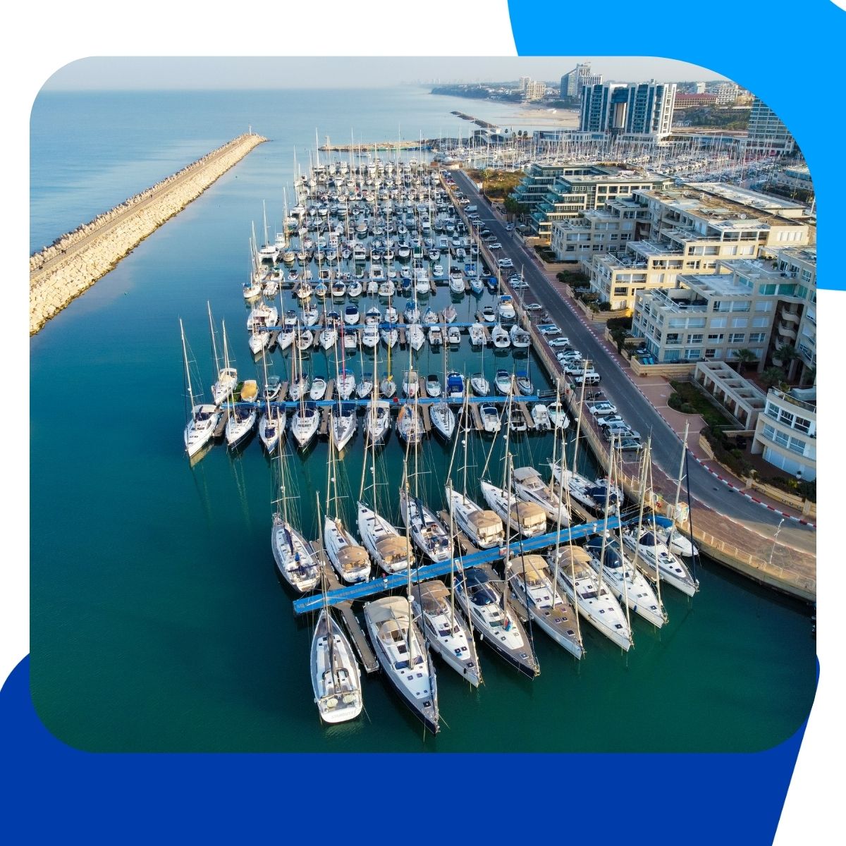 Herzliya Pituach coastline with marina and seaside high-rises